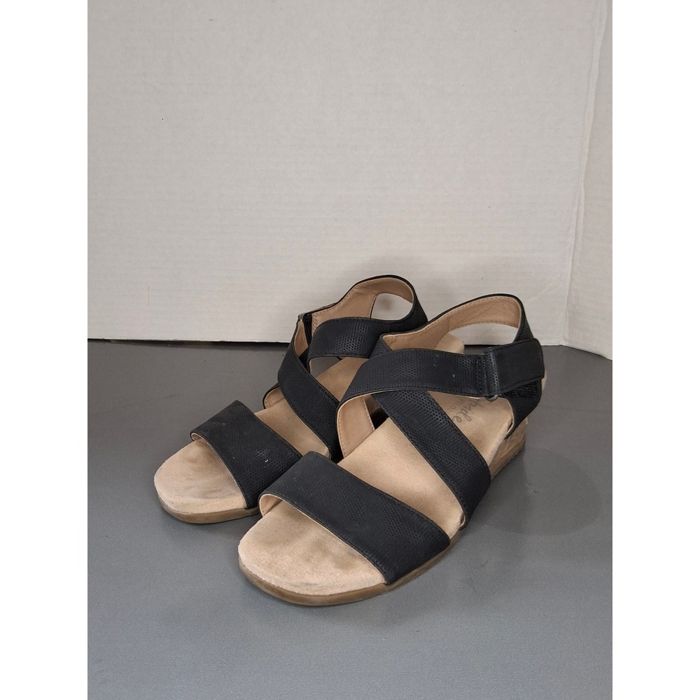 LifeStride Velocity Womens Black Strappy Cork Wedge Sandals Size 6.5 M
